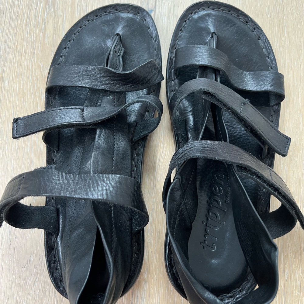 Trippen Black Sandals with Adjustable Velcro Straps. Size 7.5/8.
